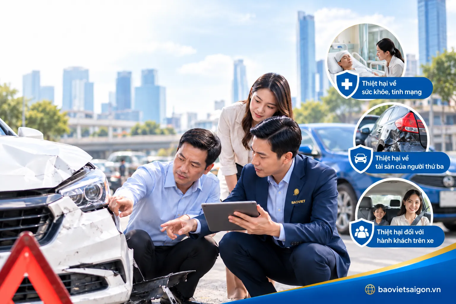 Bảo hiểm bắt buộc TNDS xe ô tô Bảo Việt xem xét bồi thường thiệt hại về sức khỏe, tính mạng của người thứ ba và hành khách, cùng thiệt hại tài sản của người thứ ba theo phạm vi và giới hạn trách nhiệm quy định.