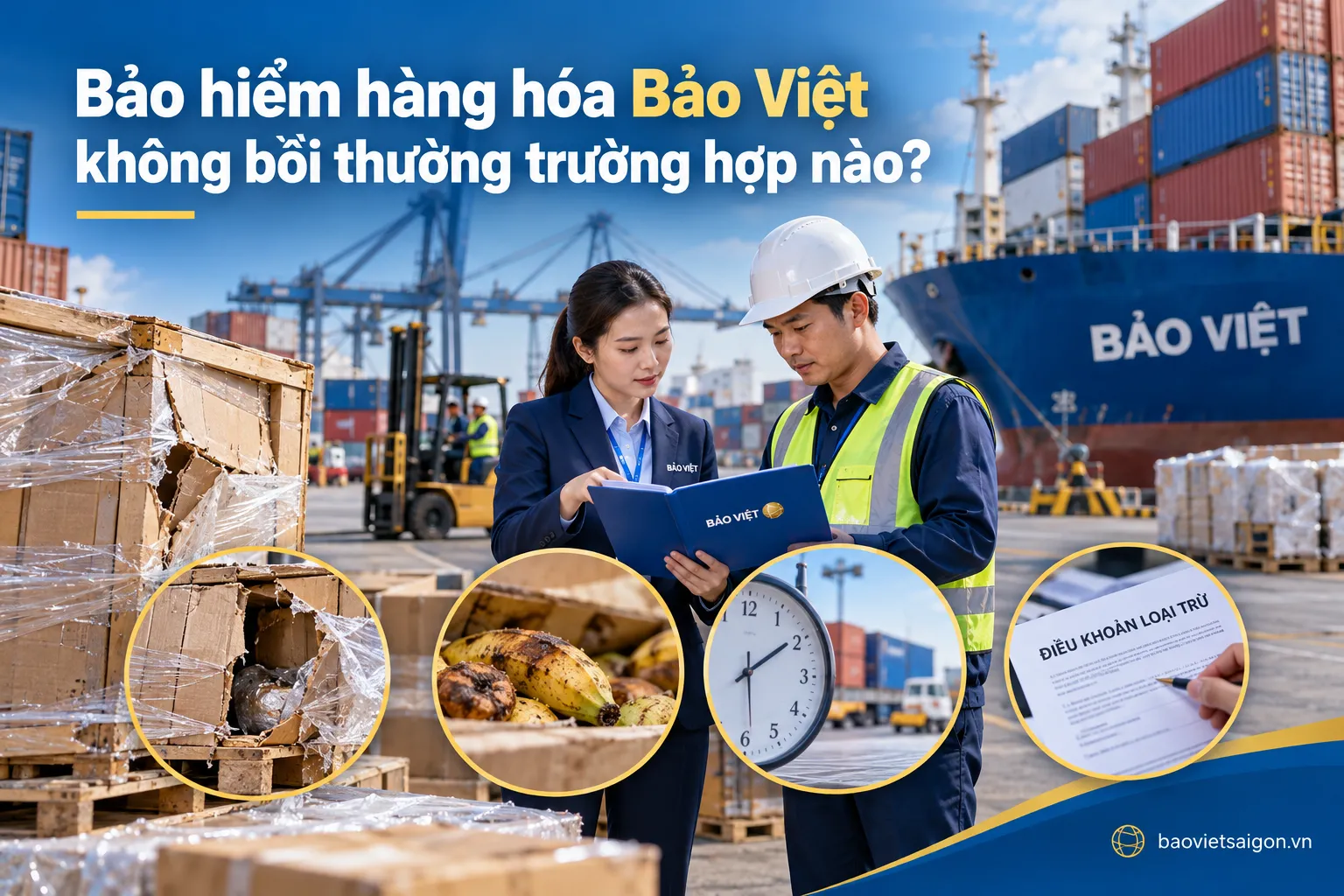 Bảo hiểm hàng hóa Bảo Việt có thể không bồi thường đối với tổn thất do hao hụt tự nhiên, đóng gói không phù hợp, chậm trễ vận chuyển hoặc các nguyên nhân thuộc điều khoản loại trừ.