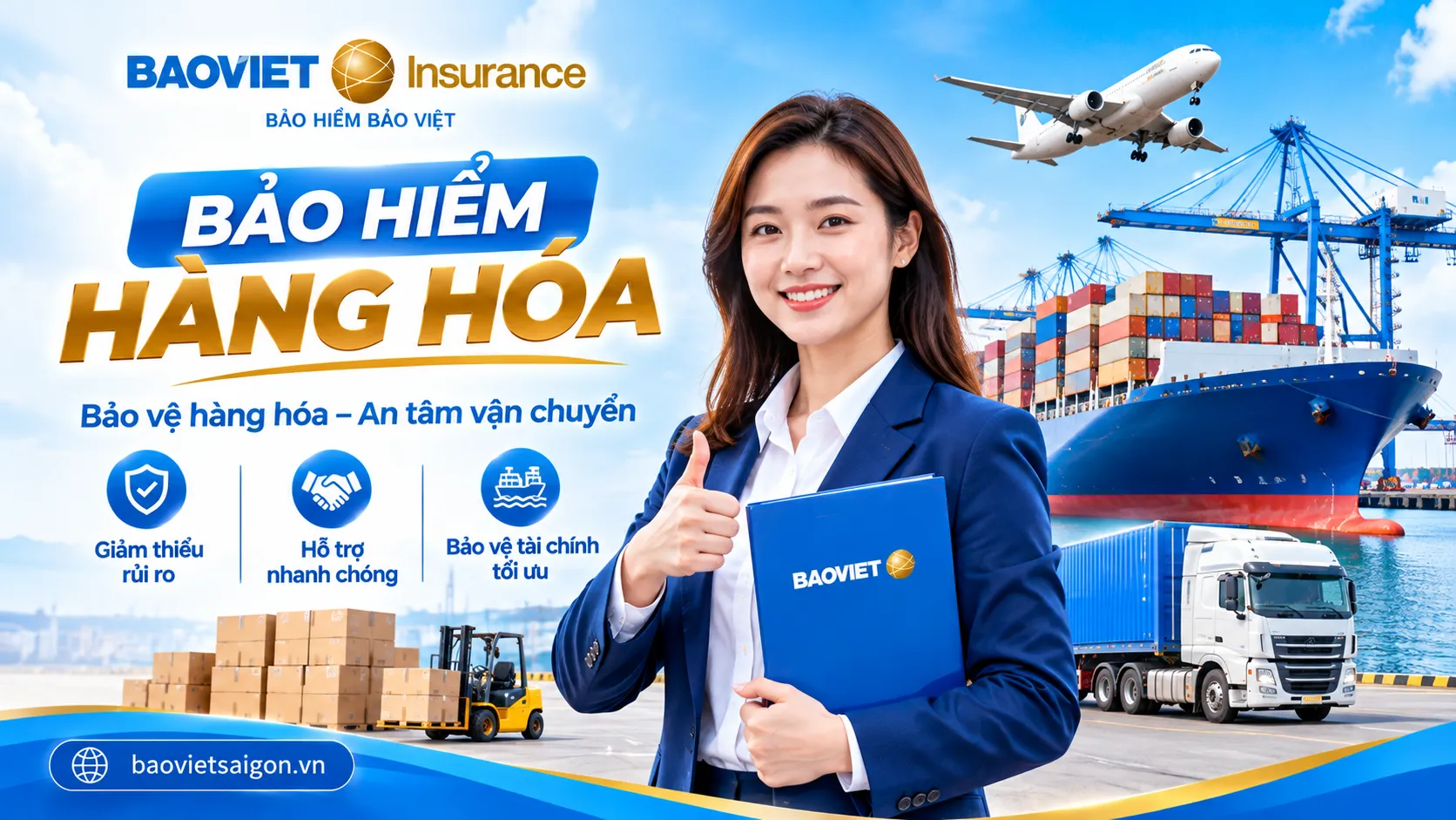 Bảo hiểm hàng hóa Bảo Việt cung cấp giải pháp bảo vệ tài chính cho doanh nghiệp trước những rủi ro thuộc phạm vi bảo hiểm trong quá trình vận chuyển hàng hóa nội địa và quốc tế.