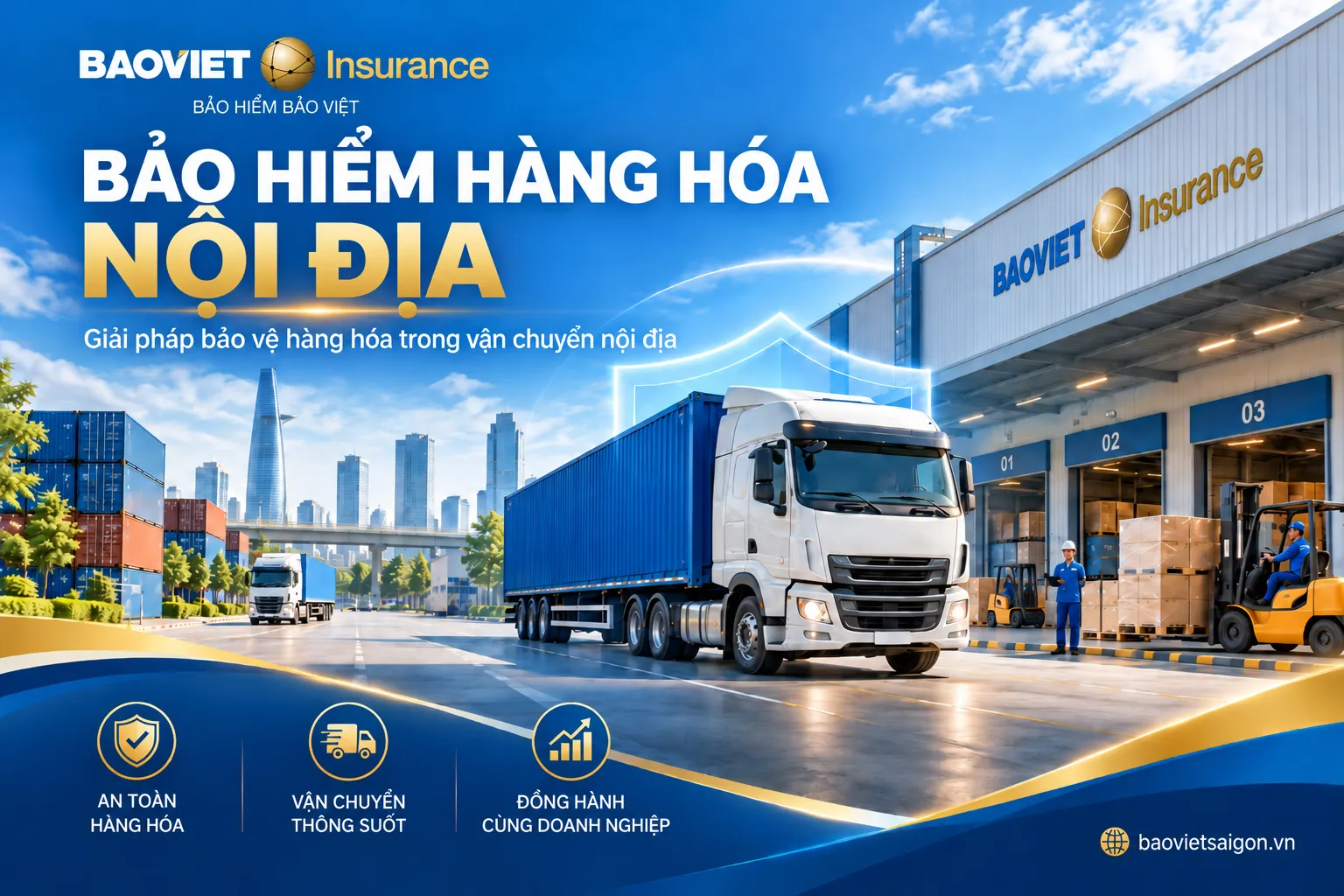 Bảo hiểm hàng hóa nội địa Bảo Việt giúp doanh nghiệp bảo vệ hàng hóa trước các rủi ro thuộc phạm vi hợp đồng.