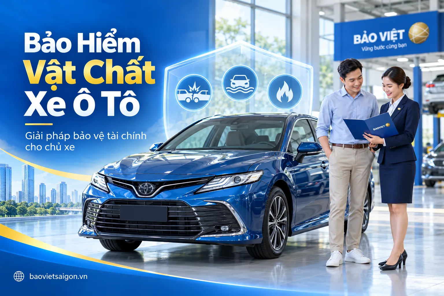 Bảo hiểm vật chất xe ô tô Bảo Việt giúp chủ xe giảm gánh nặng tài chính khi phát sinh thiệt hại do va chạm, ngập nước, cháy nổ và các rủi ro thuộc phạm vi bảo hiểm theo điều kiện hợp đồng.