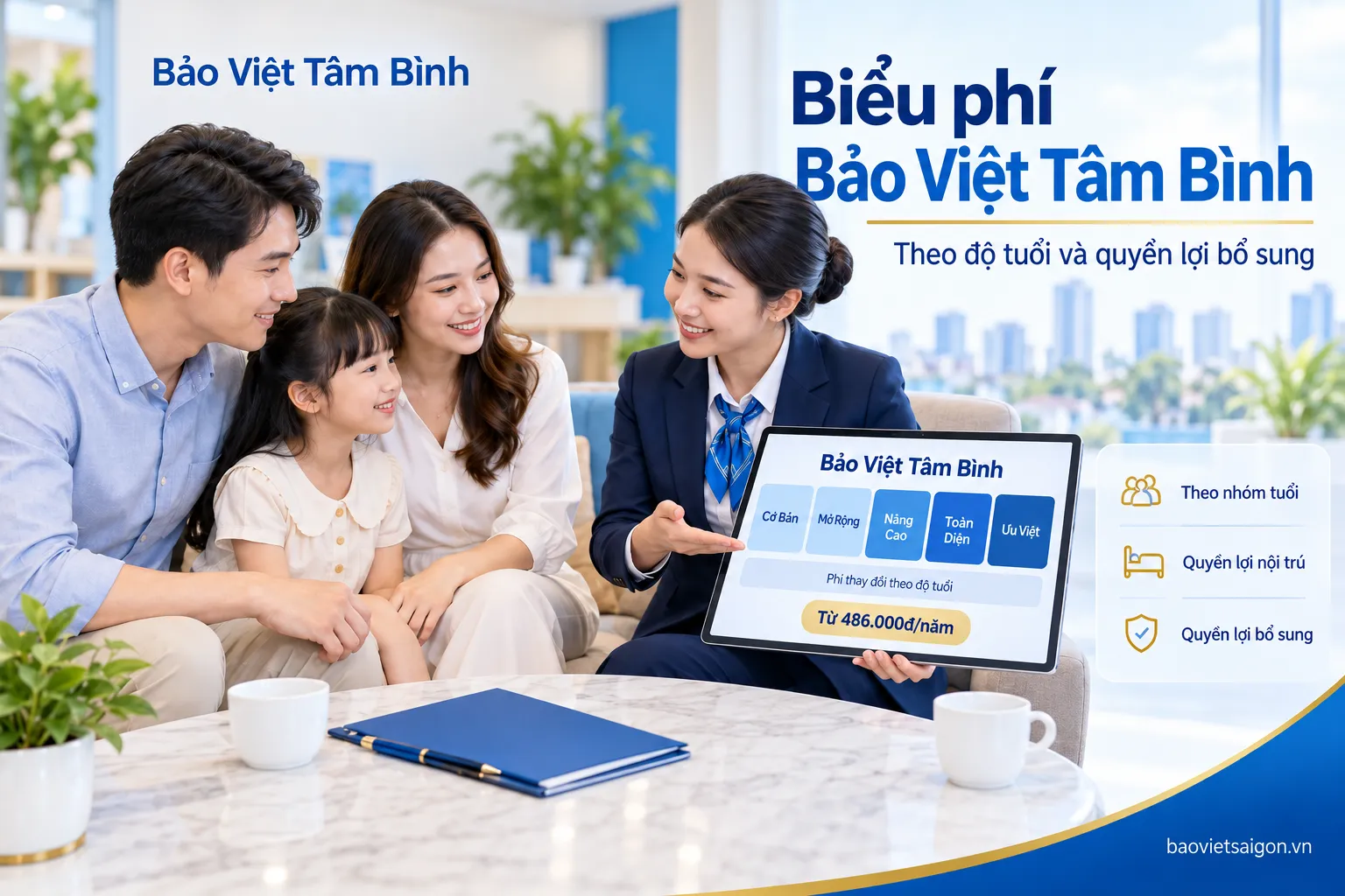 Biểu phí Bảo Việt Tâm Bình theo độ tuổi, chương trình và quyền lợi bổ sung