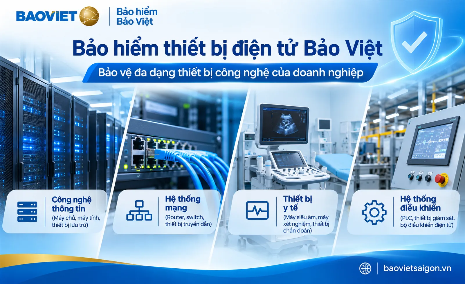 Các nhóm thiết bị điện tử doanh nghiệp gồm máy chủ, thiết bị mạng và hệ thống điều khiển