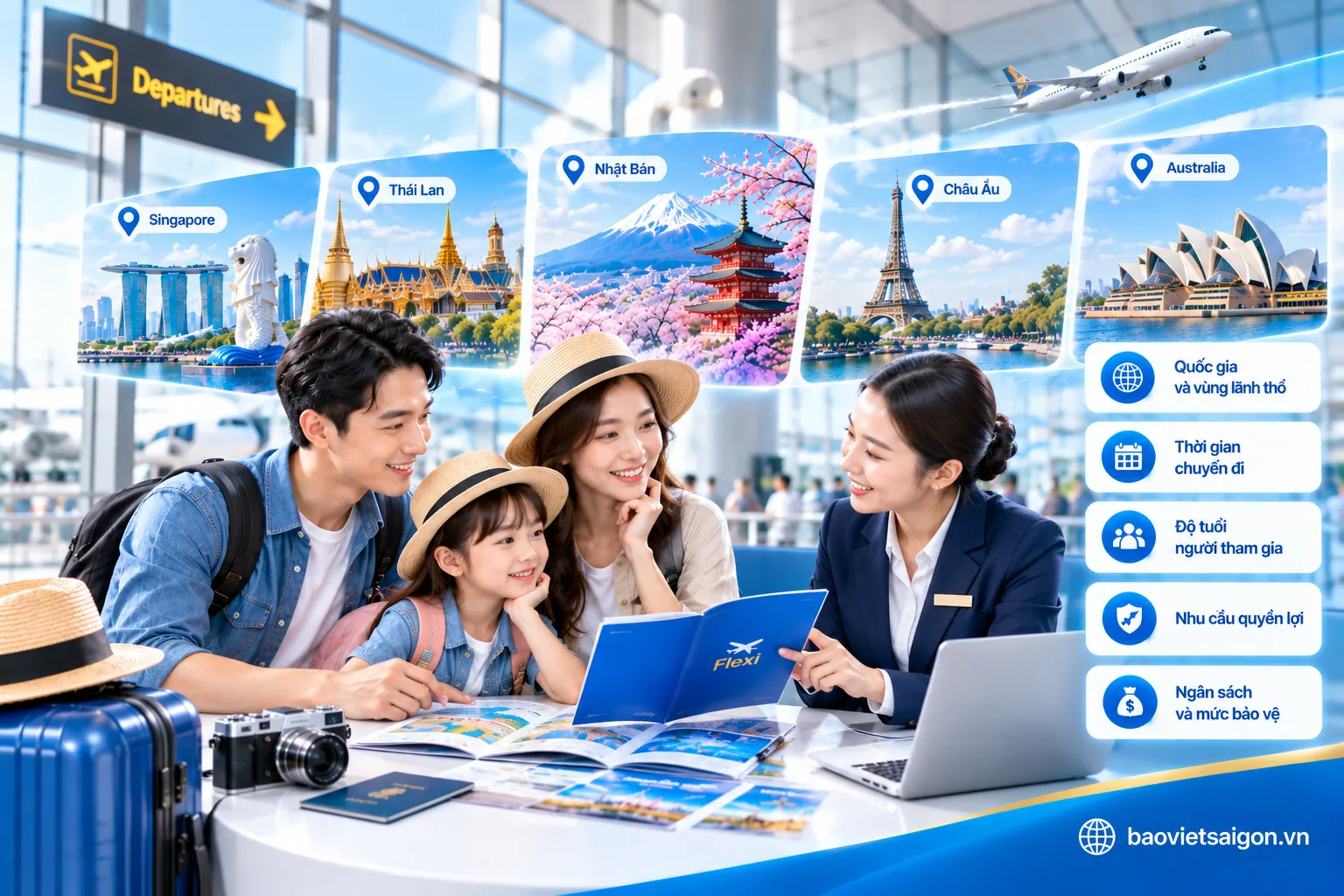 Tư vấn cách chọn gói bảo hiểm du lịch quốc tế Flexi Bảo Việt cho gia đình theo điểm đến, thời gian chuyến đi, độ tuổi và quyền lợi bảo vệ