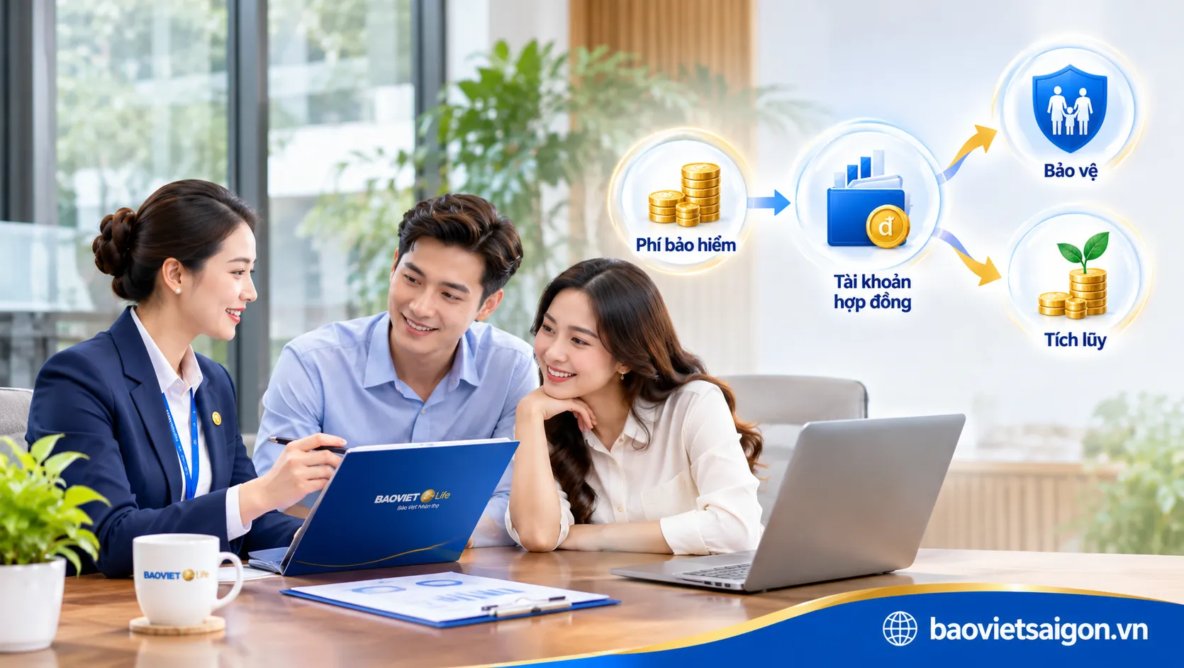 Sơ đồ cơ chế phân bổ phí, bảo vệ và tích lũy của An Tâm Hoạch Định Bảo Việt