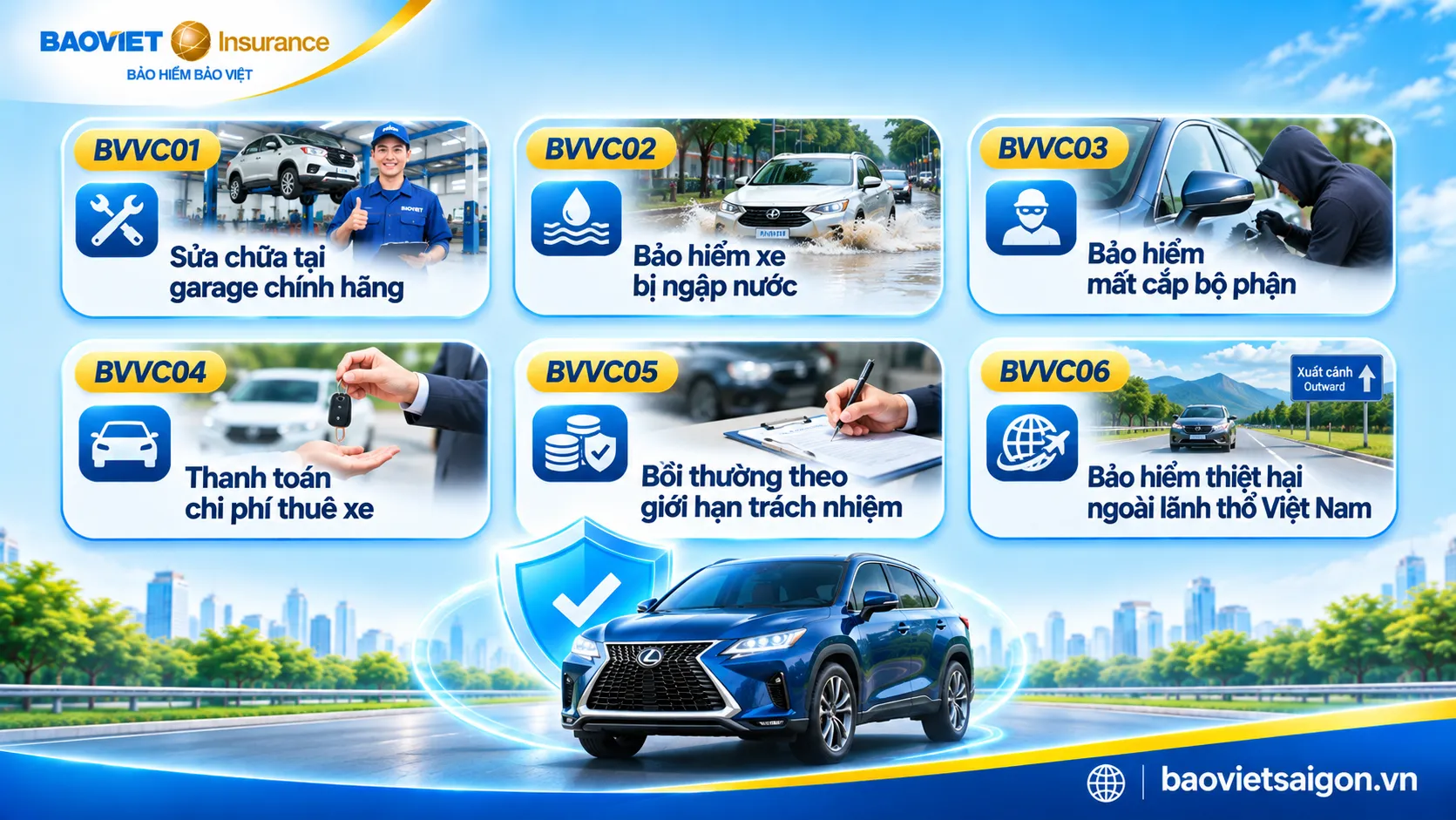 Sáu nhóm quyền lợi bổ sung của bảo hiểm vật chất ô tô Bảo Việt