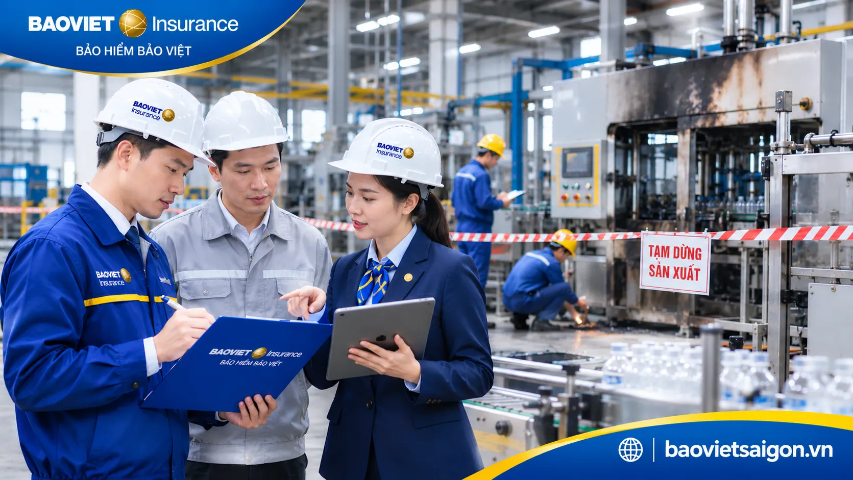 Nhà máy ngừng sản xuất sau sự cố thiệt hại tài sản, minh họa rủi ro gián đoạn kinh doanh