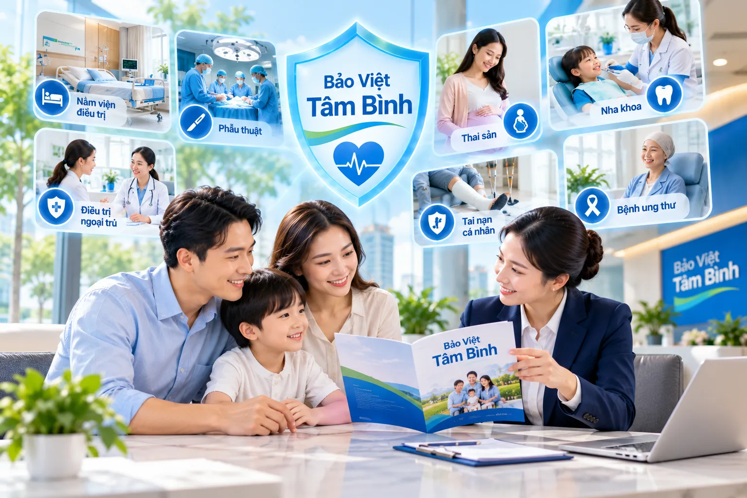 Quyền lợi bảo hiểm Bảo Việt Tâm Bình gồm nội trú, phẫu thuật, ngoại trú, thai sản, nha khoa và tai nạn