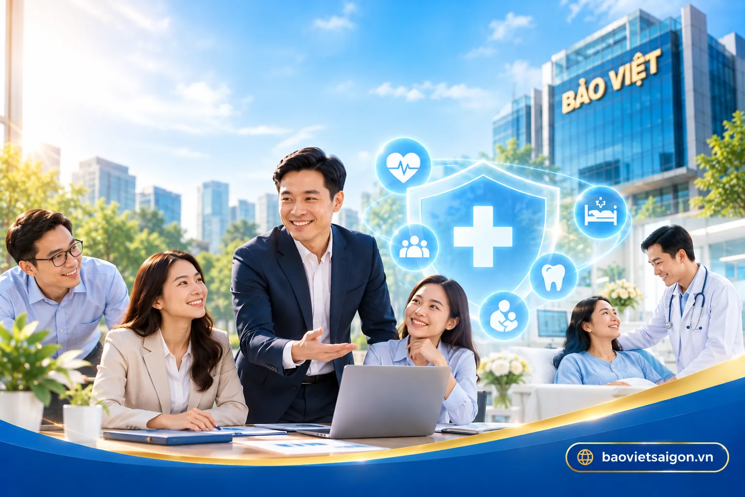 Quyền lợi bảo hiểm sức khỏe tổ chức Bảo Việt dành cho nhân viên doanh nghiệp, hỗ trợ điều trị nội trú, ngoại trú và tai nạn