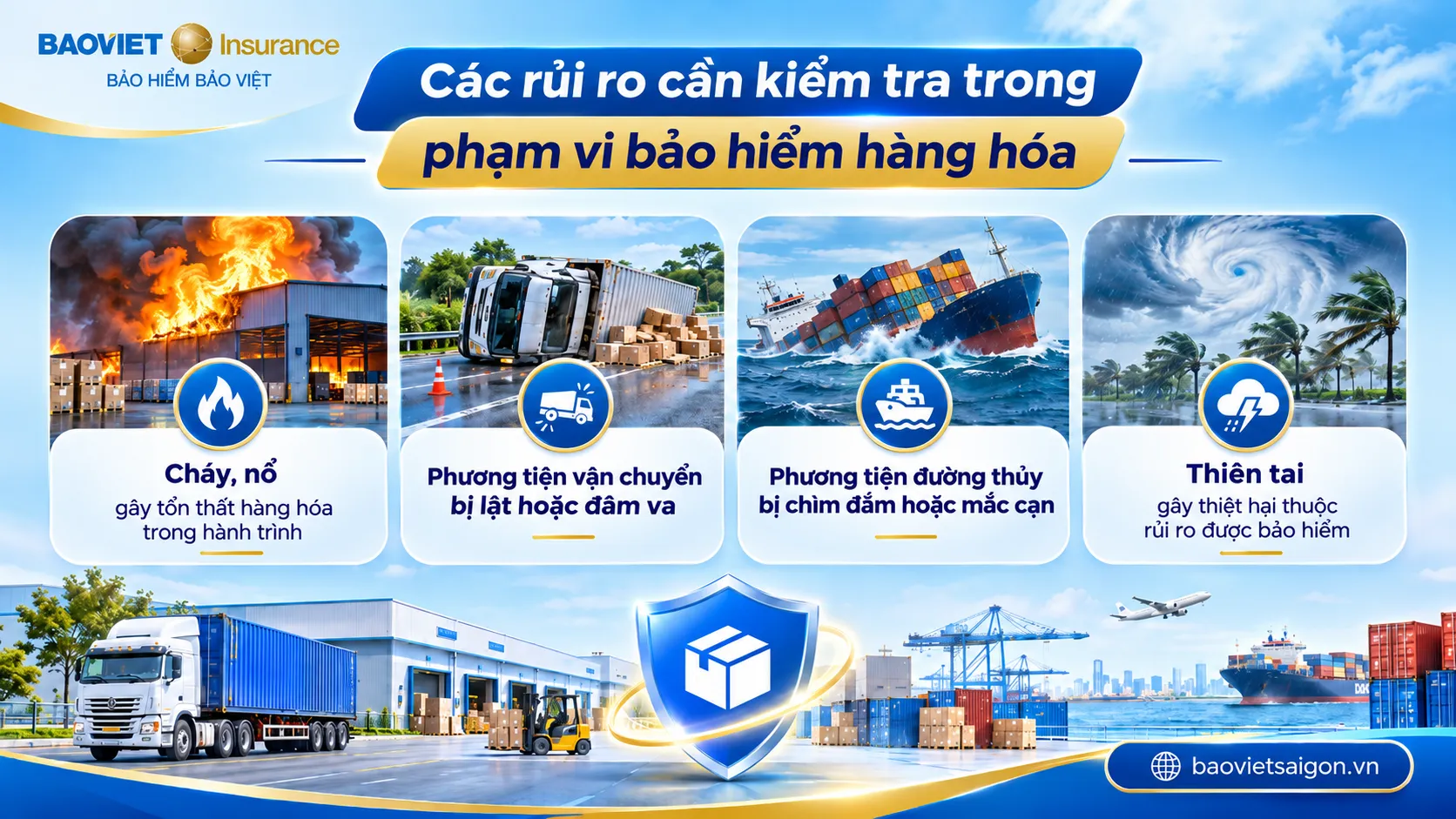 Các rủi ro vận chuyển cần đối chiếu với điều kiện bảo hiểm hàng hóa nội địa Bảo Việt