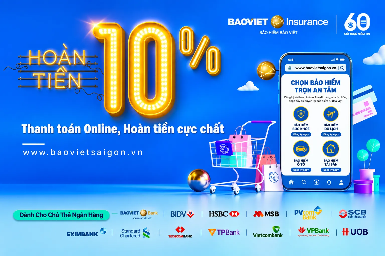 Ưu đãi hoàn tiền 10% khi thanh toán bảo hiểm Bảo Việt online dành cho chủ thẻ ngân hàng Sao chép