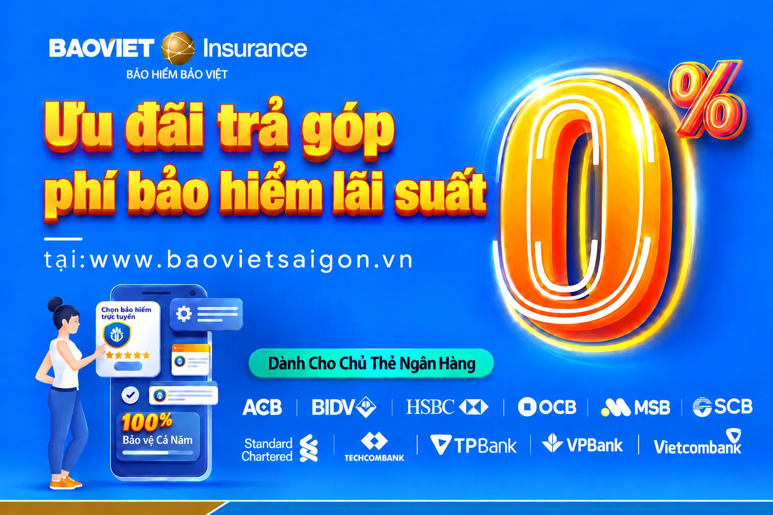 Ưu đãi trả góp 0% lãi suất phí bảo hiểm Bảo Việt dành cho chủ thẻ ngân hàng  Sao chép
